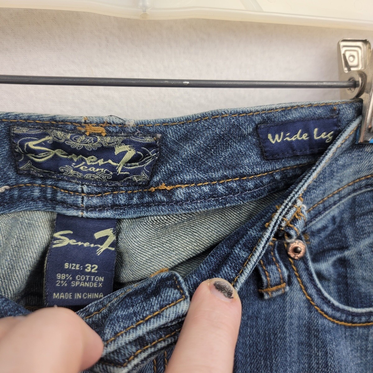 Seven 7 Wide Leg Jeans Womens Size 32 Stretch Blue Denim Flared | eBay