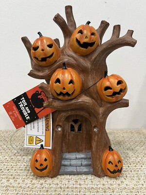 Halloween Toil & Trouble LED Lights 11  Tree w/6 Pumpkins and Front Door & Steps