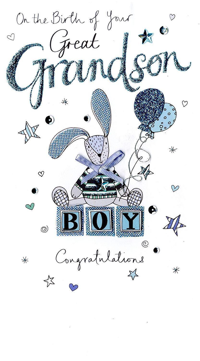 New Baby Great Grandson Luxury Champagne Greeting Card Hand-Finished Cards