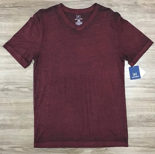 Men's Short Sleeve V-Neck Burnout Washed Tee T-Shirt George Maroon S ...