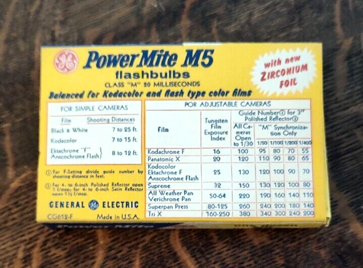NOS Vintage GE General Electric PH/M5 PowerMite Camera Flashbulbs Case ...