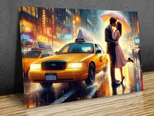 Couple kissing in new York taxis Digital Art mounted canvas print
