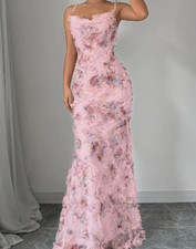 Long Floral Ruffled Hem Dress