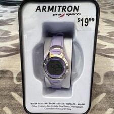 Armitron Pro Sport Women's Digital Quartz Watch Purple Resin Band Alarm 50m