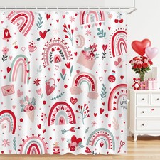 Valentines Rainbow Shower Curtain Red Love Heart Bathroom Shower Curtain Vale...