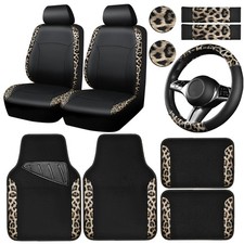 Car Accessories Set Leopard Print Faux Leather Universal Suv Truck Interior Gold
