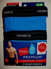 2 Pair Men's Hanes Bright Blue Premium Comfort Flex Boxer Briefs - XL 40-42 