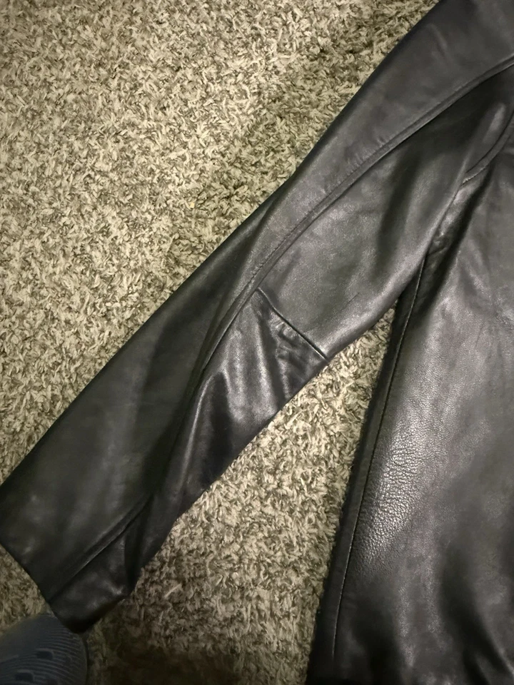 Hugo Boss Chaqueta de Cuero Negra Para Hombre’s M Genuino Cuero Cremallera Frontal Abrigo Clásico Foto 4 de 4