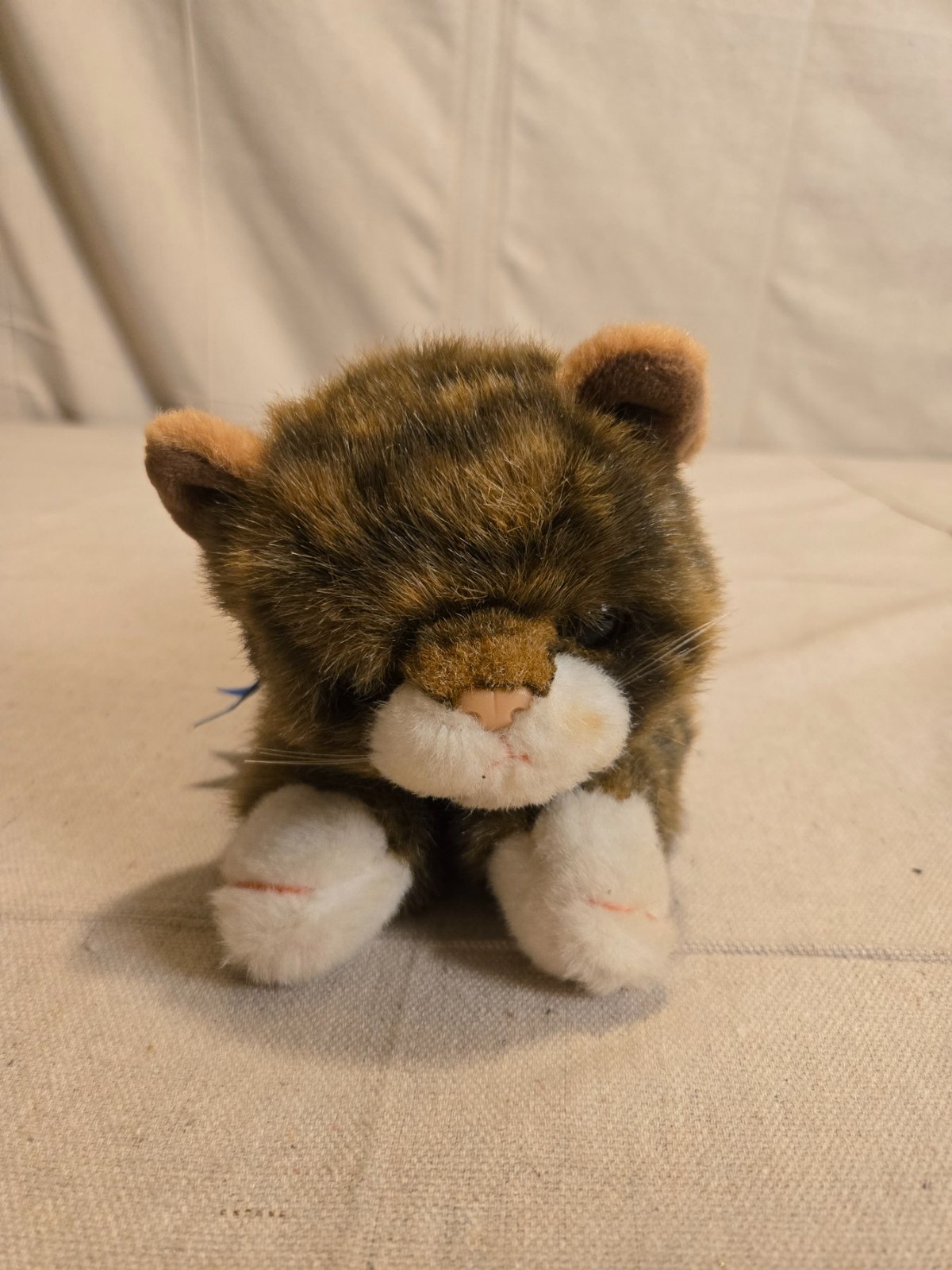 Ty Beanie Baby Tabby Cat Plush Stuffed Animal with Blue Ribbon