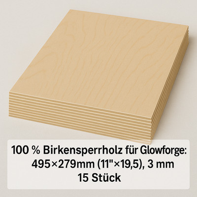 Birkensperrholz Laser platten 495×279mm 3mm | 15 Stk | Glowforge xTool K40