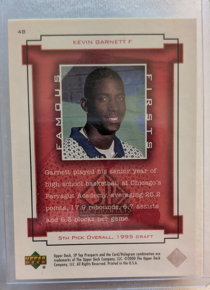 2000-01 SP Top Prospects - Primicias famosas Kevin Garnett #48 serie/3000 Foto 2 de 2