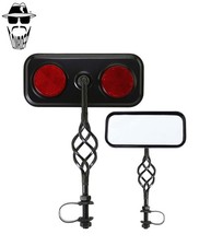 2x ORIGINAL LOWRIDER Rectangle Bike Mirror Bird Cage Twisted Red Reflectors.