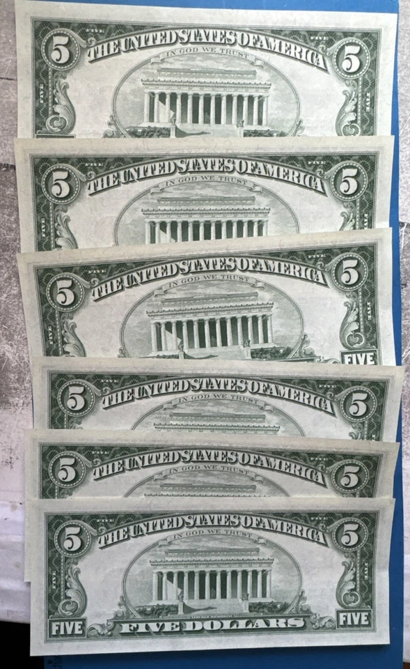 6-Consecutive 1963 $5 FRN Federal Reserve Notes  Crisp UNC 148-153 - Image 2 of 2