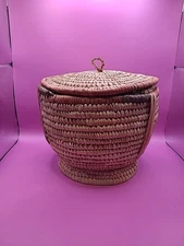 Vintage Woven Hausa Tribal Basket Northern Nigeria Africa Footed With Cover