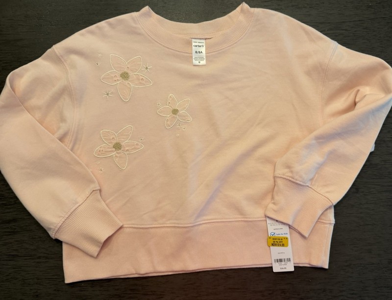 Carter's Girls Pink Floral Embroidered Crewneck Pullover Sweatshirt 8/8A