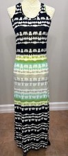 Mlle Gabrielle Black White Green Abstract Tribal Print Sleeveless Maxi Dress Sm