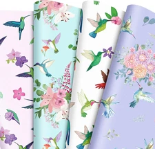 12 Sheets Hummingbirds Wrapping Paper Colorful Flower Bird Gift Wrap Christmas