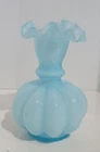 Vintage Fenton  Blue Overlay Melon Vase Ruffle Top Edge