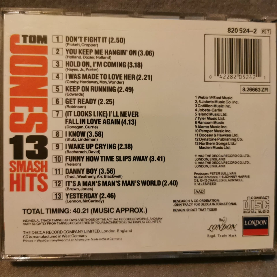Tom Jones - 13 Smash Hits 1988 - CD ALBUM - Bild 2 von 3