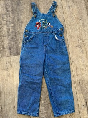 Vintage Y2K Embroidered Sesame Street Elmo Gear Denim Overalls Size 4T