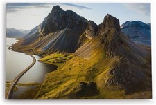 120x80cm Wandbild Landschaft in Island Berge Natur Klippen Flüsse Meer