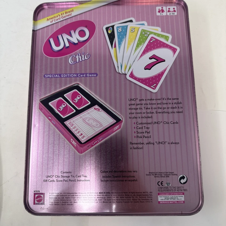 Uno card game Chic pink tin special edition Mattel - Image 3 of 3