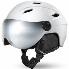 Odoland Skihelm und Skibrille Set Snowboardhelm mit Visier  Gr. M weiß