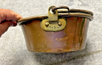 Antique French copper 19th cent Pot hand made cookware Kitchen decor