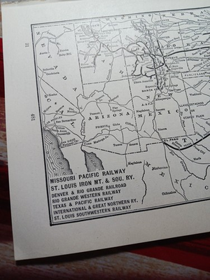 #ad 1904 Train Route Map MISSOURI PACIFIC RAILWAY Lines Great Northern Railroad $16.95