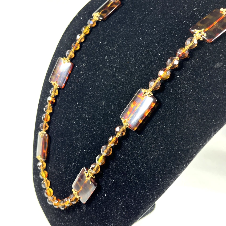 Ожерелье Joan Rivers из искусственного янтаря коричневого стекла с гепардом черепаховыми бусинами люцит 39 дюймов - Изображение 4 из 4