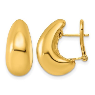 14K Gelbgold poliert konisch Träne Omega Ohrstecker L 19 mm