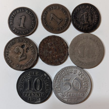 lot of 8 German Empire Coins 1 2 5 10 50 Pfennig 1875-1920 Gemany