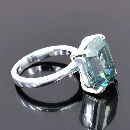 RARO 10.20Ct Certificado Corte Esmeralda Diamante Azul Anillo Solitario... - Imagen 4 de 5