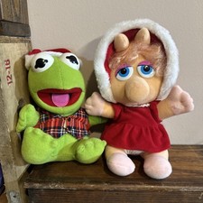 Miss Piggy Kermit VTG 1987 Henson Plush Christmas Muppet Babies Lot 2 Xmas
