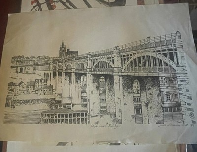High Level Bridge Newcastle upon Tyne Print signed by James Williamson Bell 1979