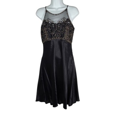 VTG Fredericks Of Hollywood Beaded Satin Cocktail Dress Womens 7 Black Mesh  NEW | eBay