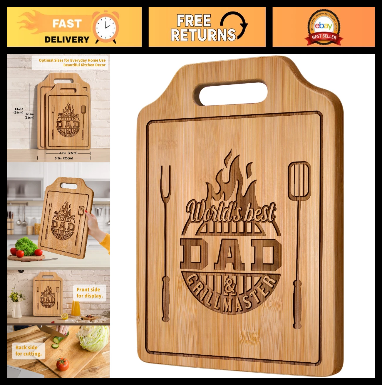 Engraved Bamboo Cutting Board - Unique Father's Day Gift for Dad from Kids, 13.7
Opens in a new wind