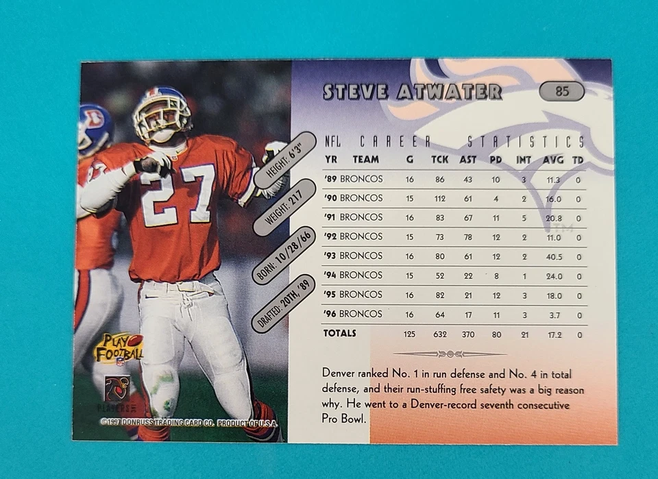 Steve Atwater Denver Broncos Card - Shop Our Store Bargain Bin - 50% Off 6+ M9 - Image 2 of 2