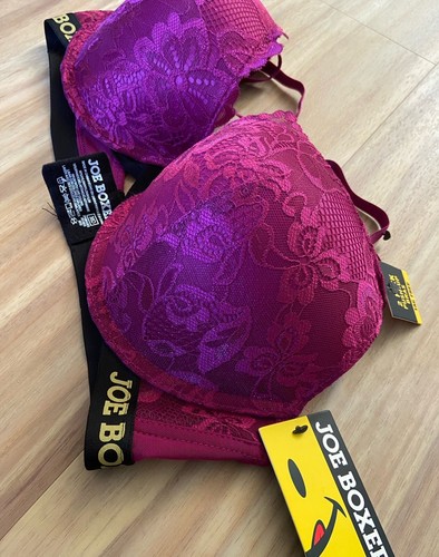 NWT Joe Boxer 36 D Push Up Purple Lace Design Bra