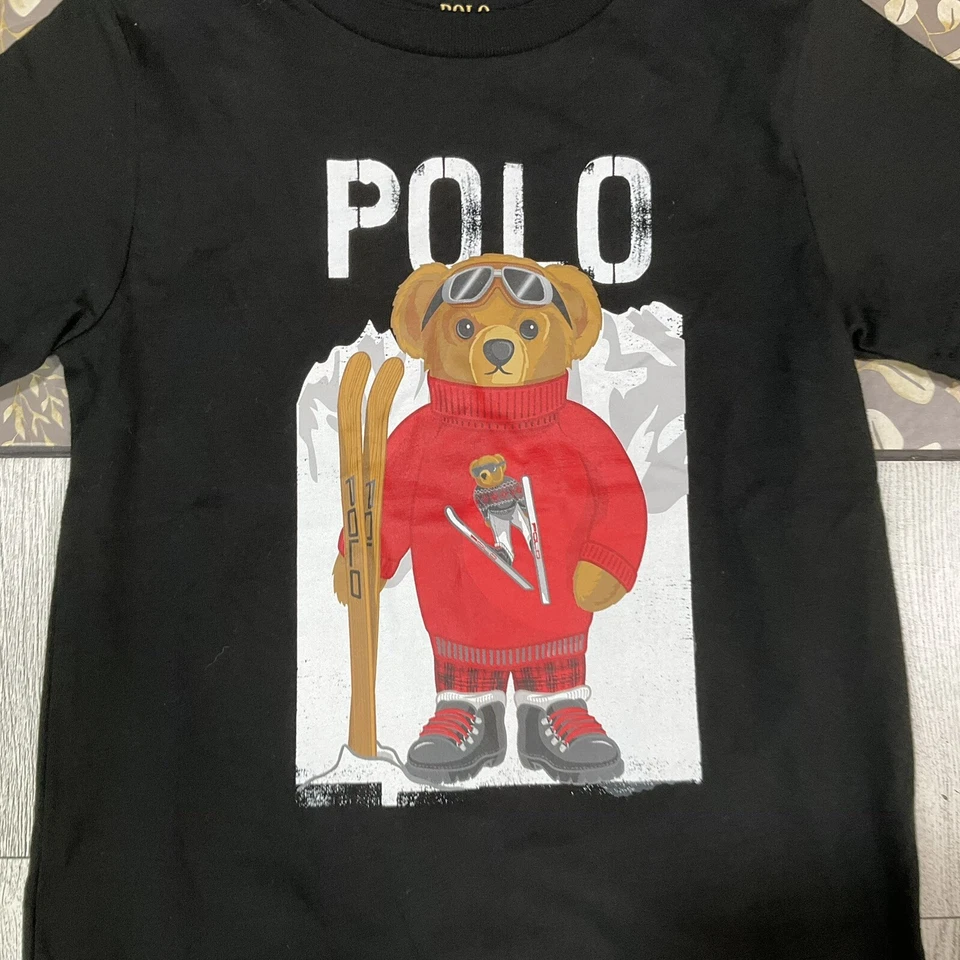 Ralph Lauren Polo Esquí Oso Polo Oso Camiseta Negra Talla 4 Pequeña Foto 2 de 4