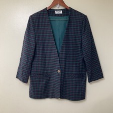 Alfred Dunner VTG Houndstooth Single Breasted Blazer Size 16P Multicolor.
