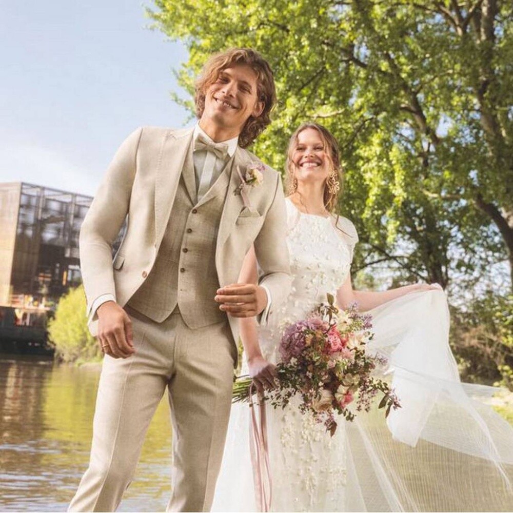 Wilvorst Green Wedding Uomo Boho Giacca Da Sposa Beige 451107