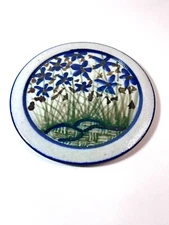 Carris Tennessee Art Pottery Trivet Signed Blue Flowers 8"