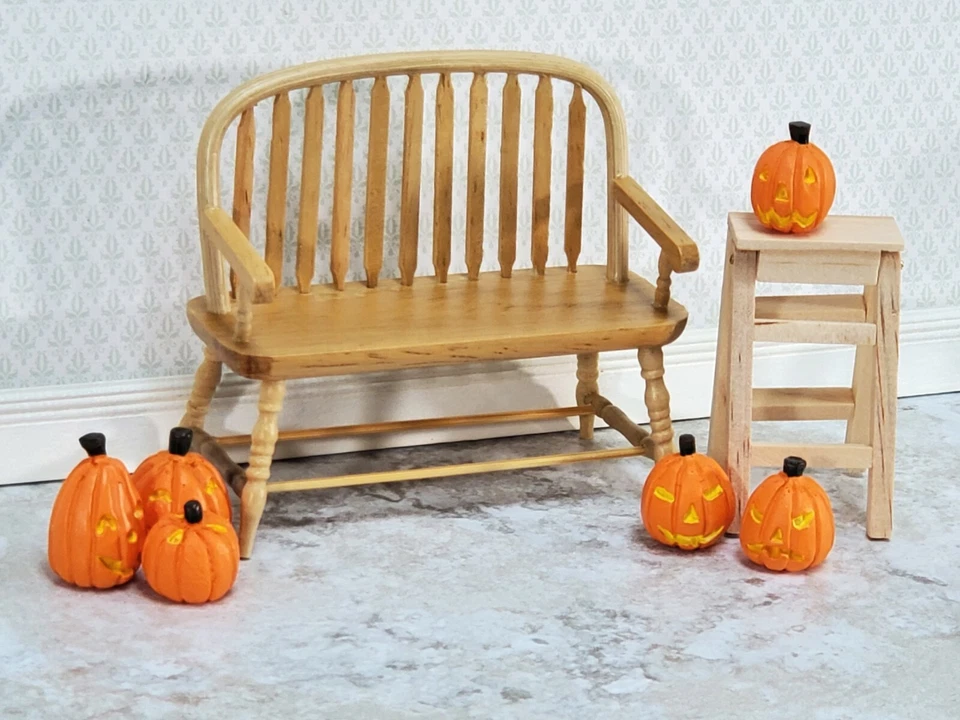 Banco para casa de muñecas estilo Windsor colonial acabado roble claro escala 1:12 miniatura Foto 3 de 3