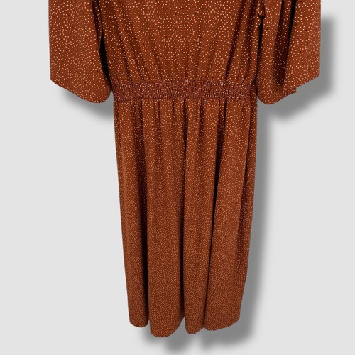NEXT Damen rostbraun gepunktetes Midikleid Schlüssellochausschnitt Flatterärmel UK 12 - Bild 7 von 9