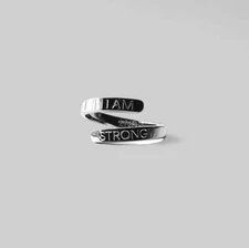I Am Strong Ring, High Quality Stainless Steel, Adjustable, Inspirational 