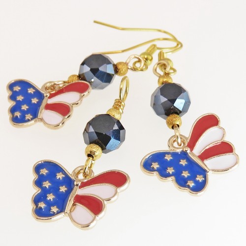 Pendientes Mariposa Bandera Esmalte 4 de Julio Patriótico Dorado Por SoniaMcD - Imagen 11 de 17