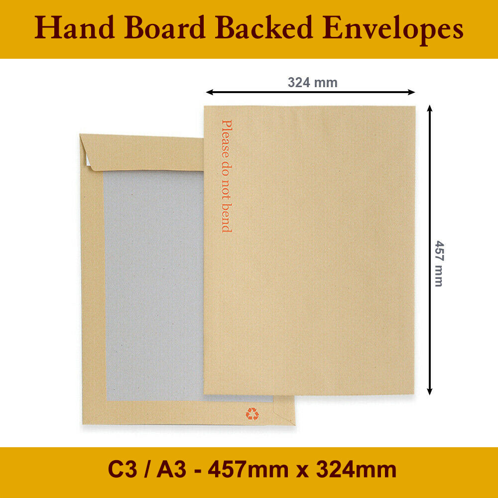 HARD CARD BOARD BACKED ' PLEASE DO NOT BEND' MANILLA BROWN ENVELOPES A3