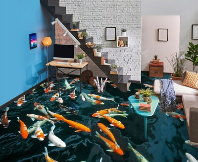 Papier Peint Adhésif 3D – Bassin à Carpes Koï – Paysage Mural Panoramique