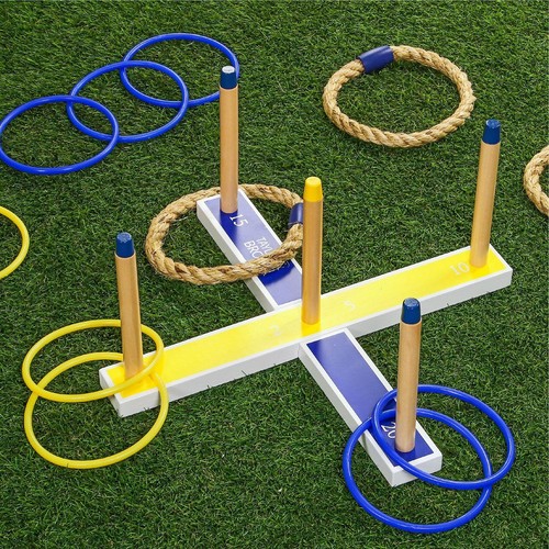 Wooden Quoits Garden Game Kids 5 Rope Ring Toss Game Outdoor Lawn Games Set - Picture 2 of 7